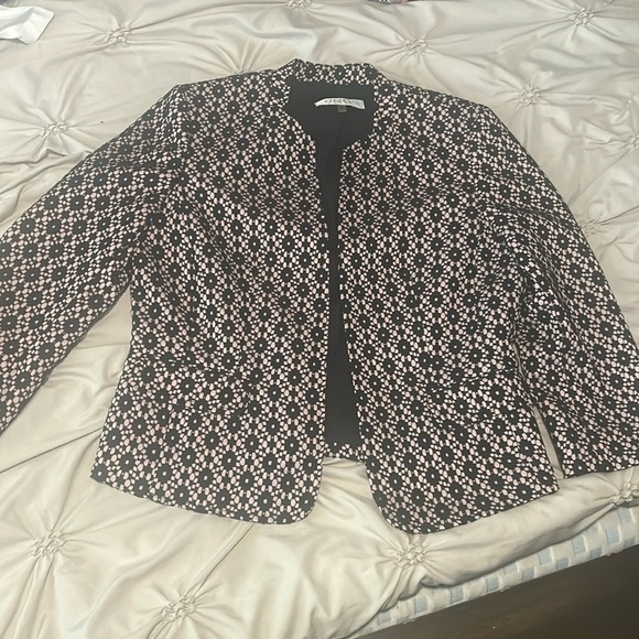 Kasper Jacket Black Blush Pink & Black Blazer Open Front Floral Geometric Sz 10p - Picture 1 of 4
